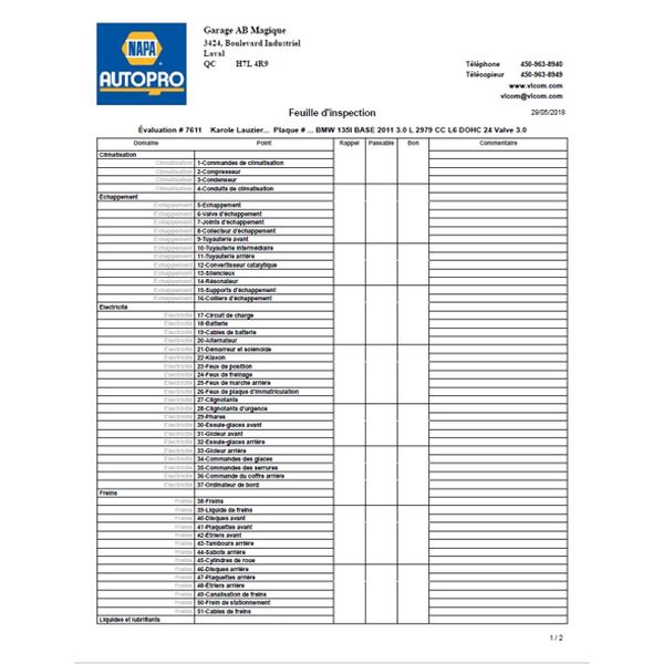Inspection Sheets